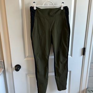 Athleta mixed media leggings. Olive green/ black